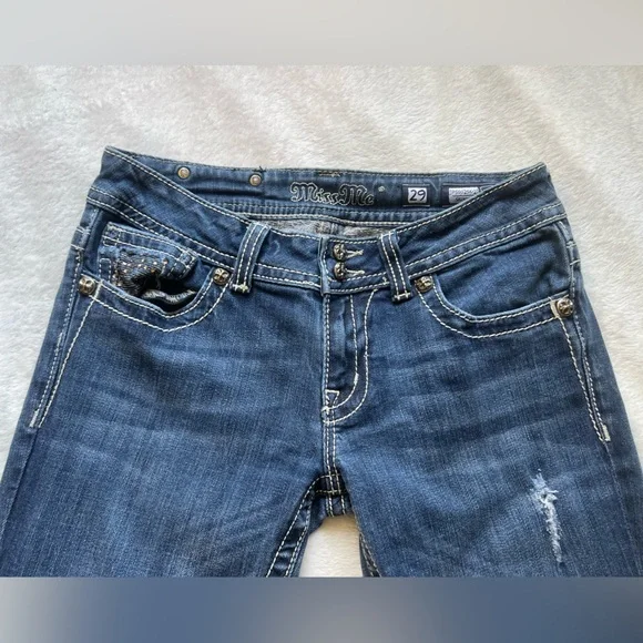 Y2K Miss Me Skinny Jeans - Distressed & Rhinestone Embellished - 29x32 - Picture 3 of 8